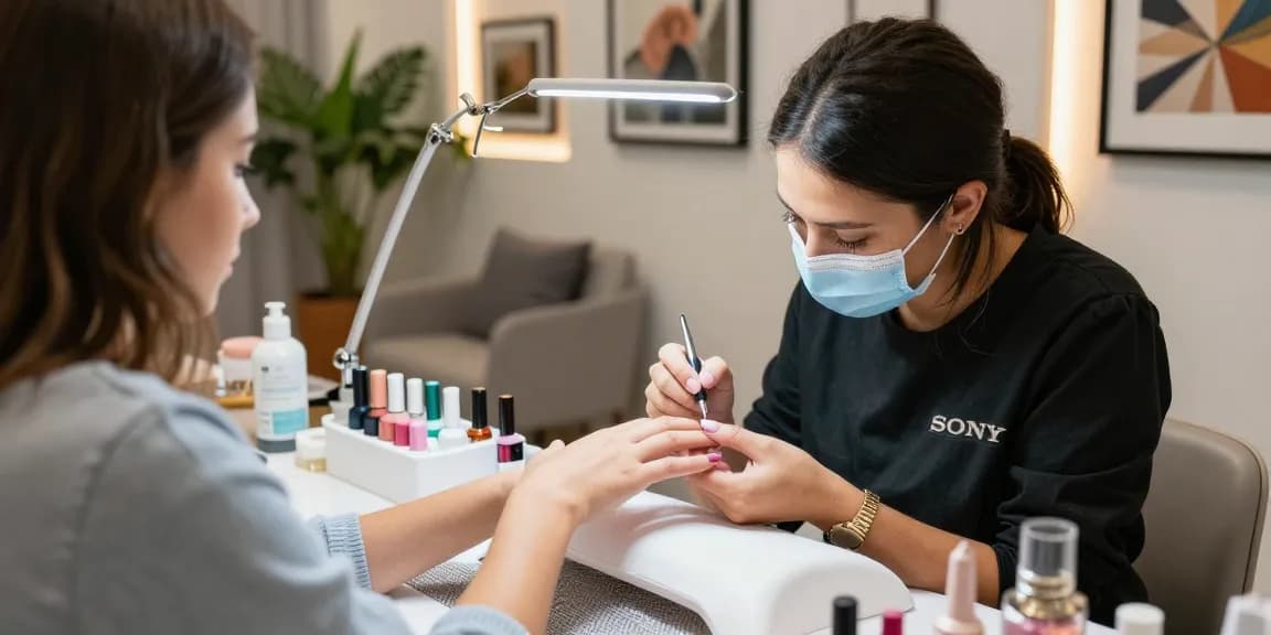 Salon kuku mewah LUXURY 12 dengan teknisi profesional yang sedang melayani pelanggan di lingkungan yang nyaman dan modern.