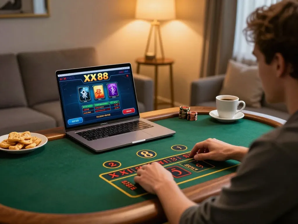 Engaged player experiencing live dealer games at XX 88 online casino.