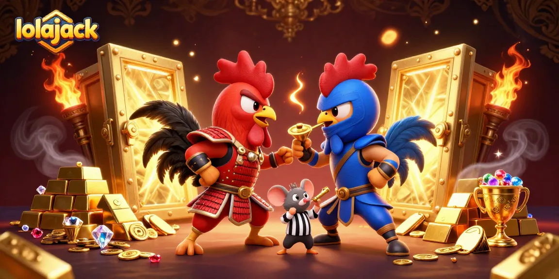 Experience thrilling gameplay at lolajack casino with vibrant 3D roosters and treasures.