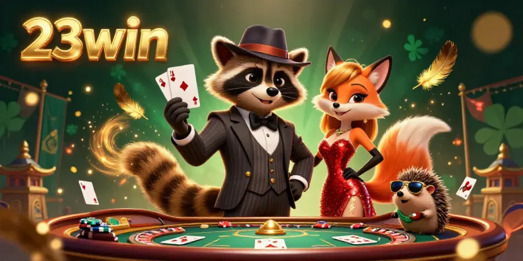 Experience the thrill of 23win in a vibrant 3D casino scene featuring dynamic characters and exciting game elements.