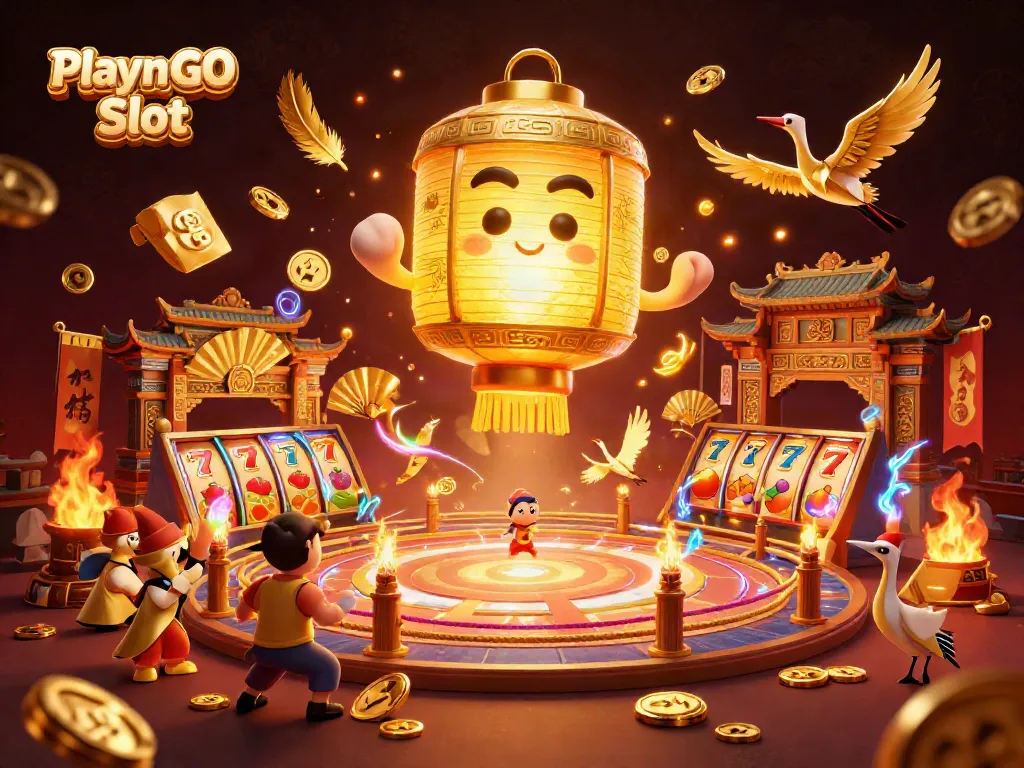 Experience Playn GO Slot excitement with colorful lantern spirits and dynamic casino action.