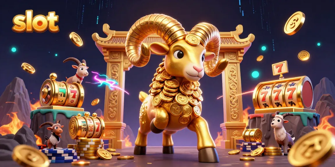 Spin the slots with golden ram and lucky elements in a dynamic casino scene