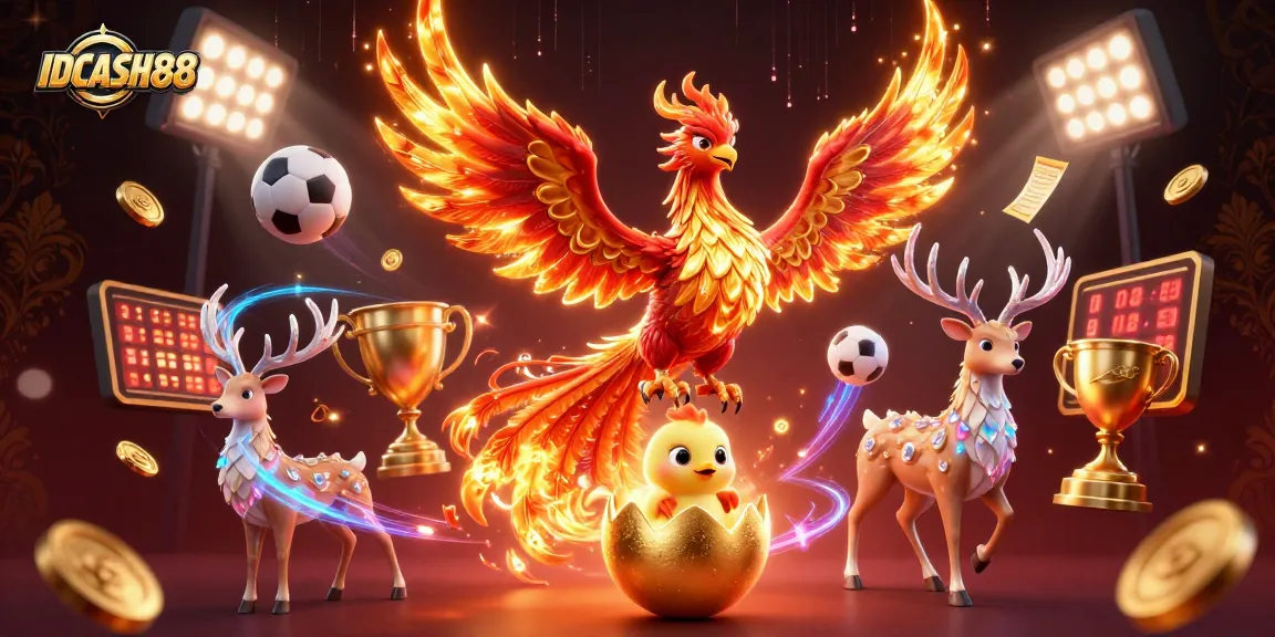 Experience the thrilling world of IDCASH88 with vibrant phoenixes and sports elements.