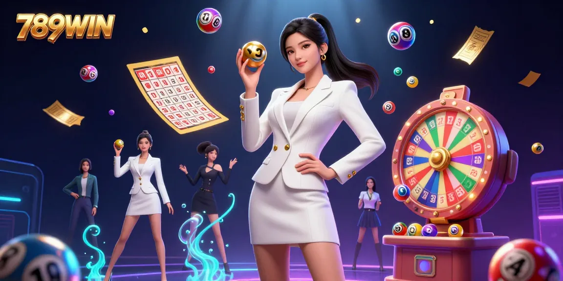 Join the excitement of 789WIN as vibrant lottery balls bounce and the roulette ball spins in a luxurious casino scene.