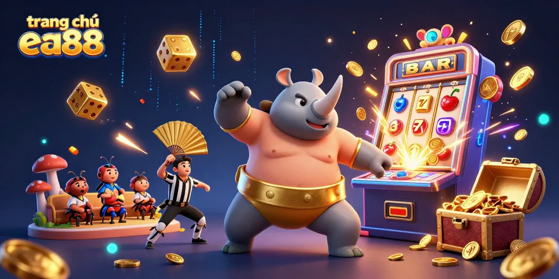 Experience the excitement of the trang chủ ea88 platform with dynamic casino games and thrilling action in this vibrant illustration.
