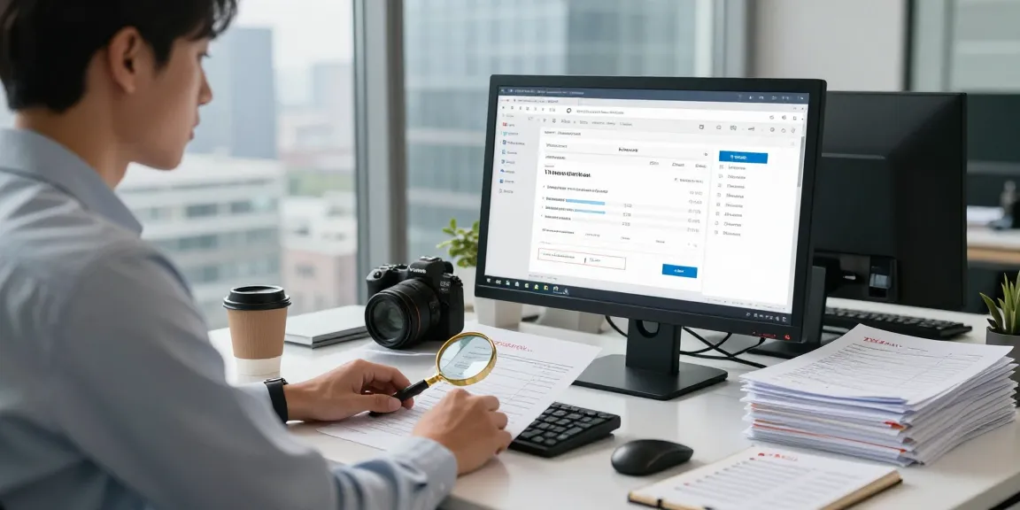 Detect fraud invoice with AI verification software in a modern office.