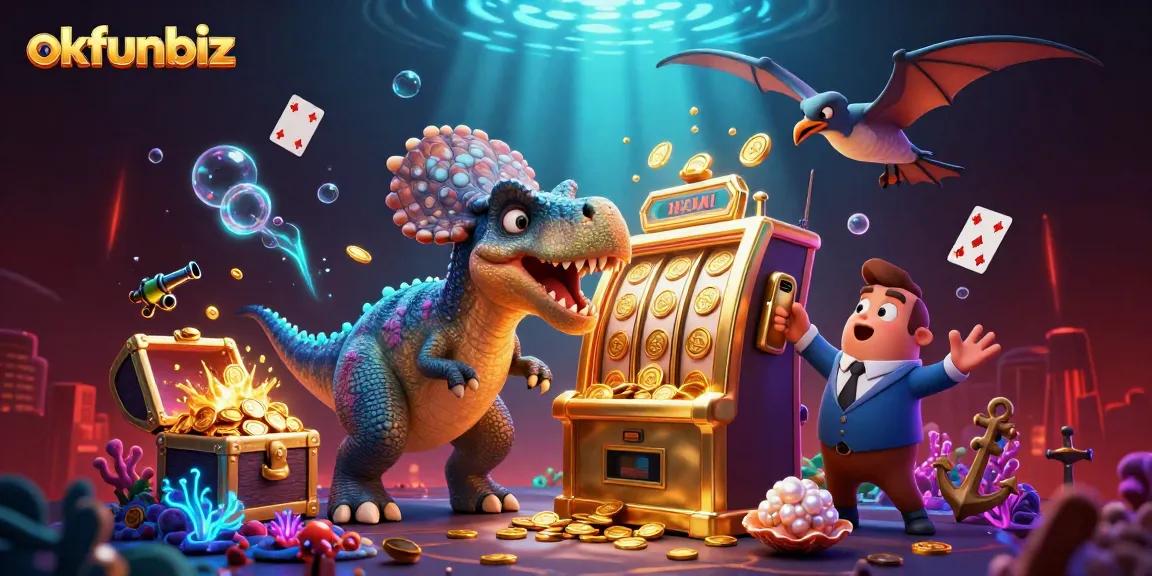 Engage with okfunbiz as a pachycephalosaurus wins jackpot coins at a vibrant casino scene.