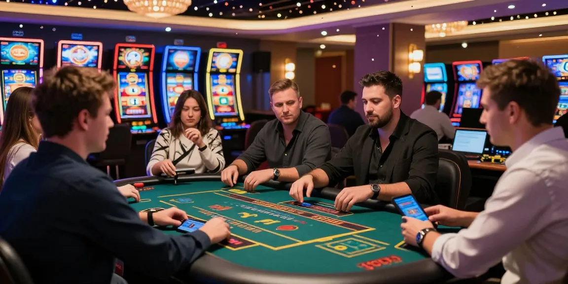 Giocatori coinvolti in modo gioioso in un vivace ambiente di casino online, a illustrare l'esperienza della lista casino non AAMS con giochi dal vivo.