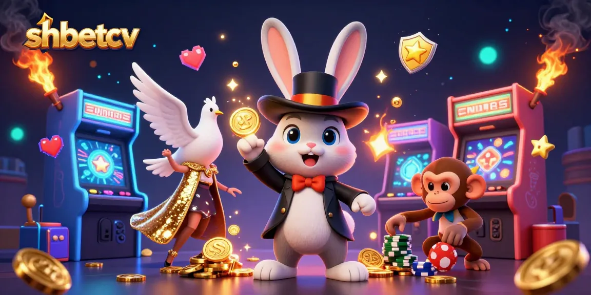 Experience the magic of shbetcv with cartoon characters bringing coins and excitement in a vibrant casino scene.