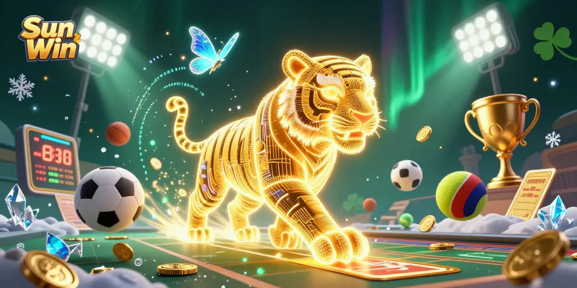 Experience the thrill of Sun Win as a neon tiger prowls through a vibrant digital casino.