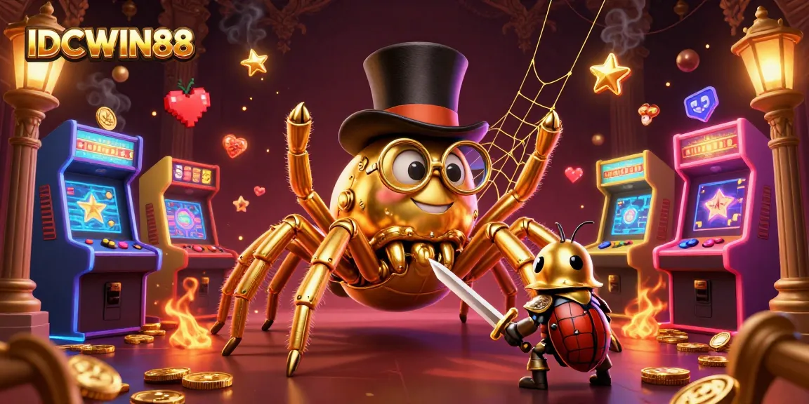 Experience thrilling gameplay at IDCWIN88 with golden tarantula and gaming elements in a captivating scene.