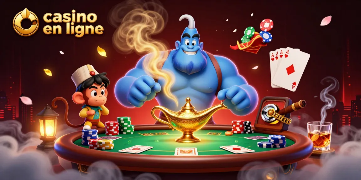 Des jeux de casino en ligne autour d'un génie, une scène de poker captivante.