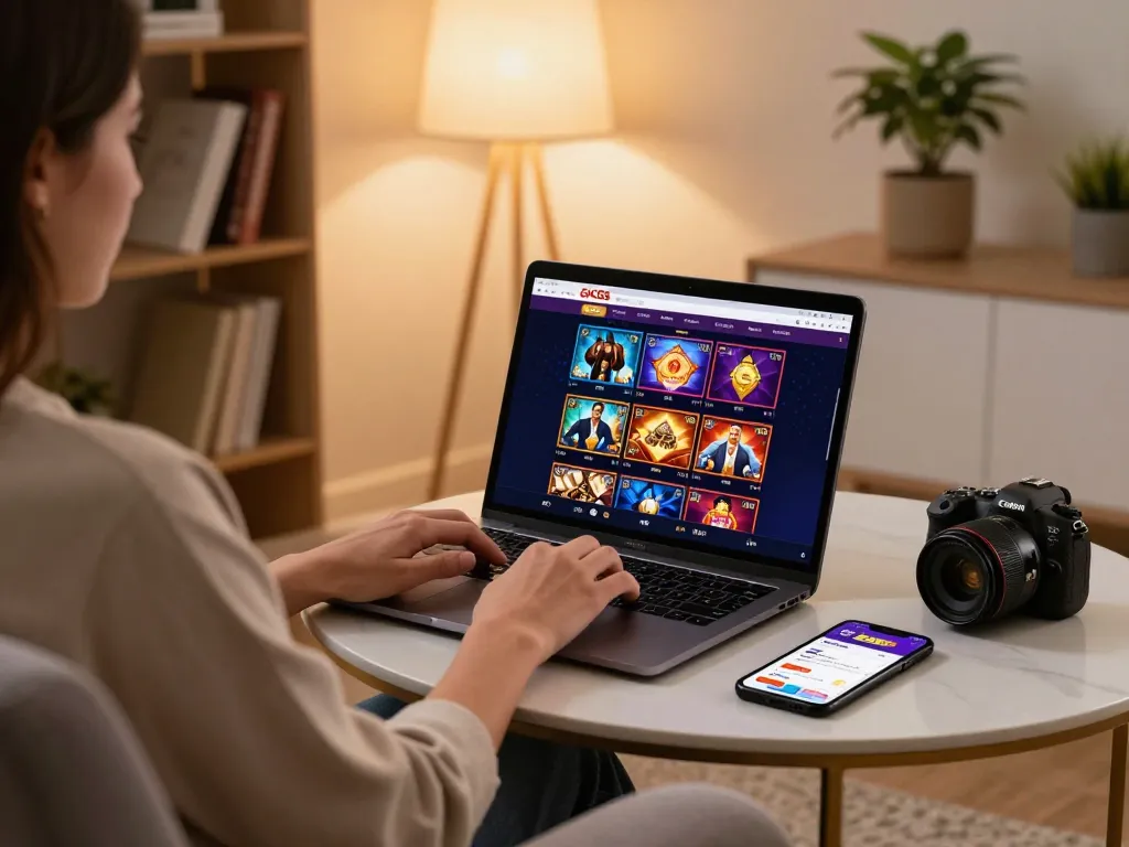 Engaging online gaming moment featuring GK88 casino interface on laptop, highlighting a comfortable setup for strategic betting.