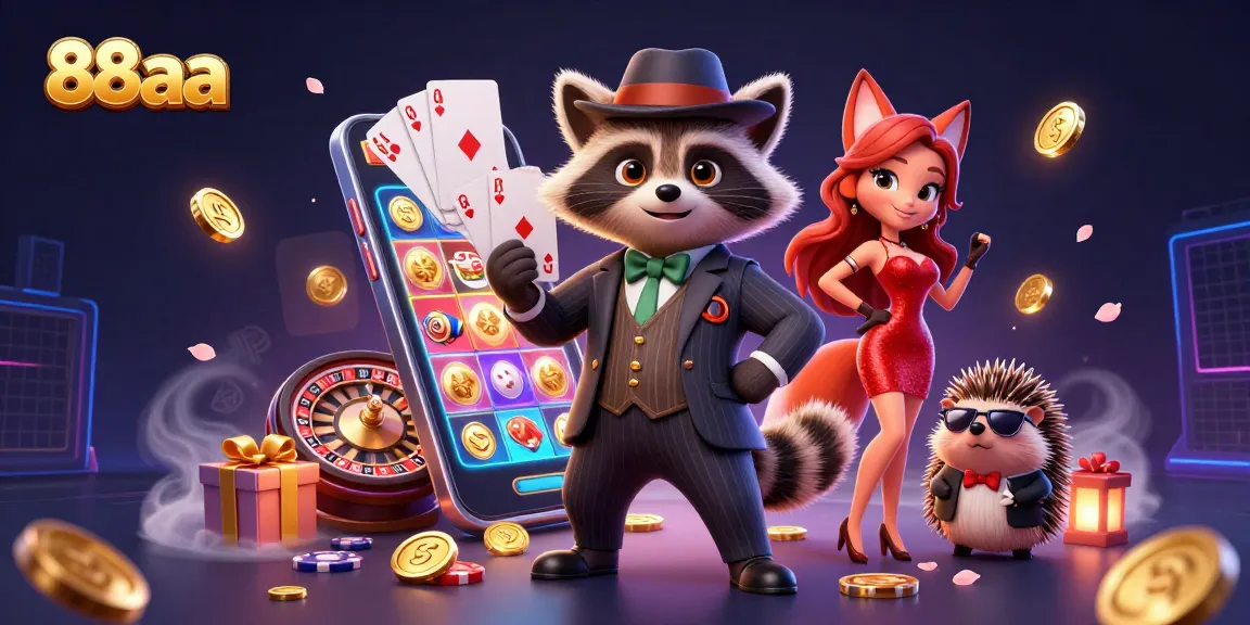 Join the fun at 88aa with captivating characters enjoying a vibrant casino atmosphere filled with excitement.