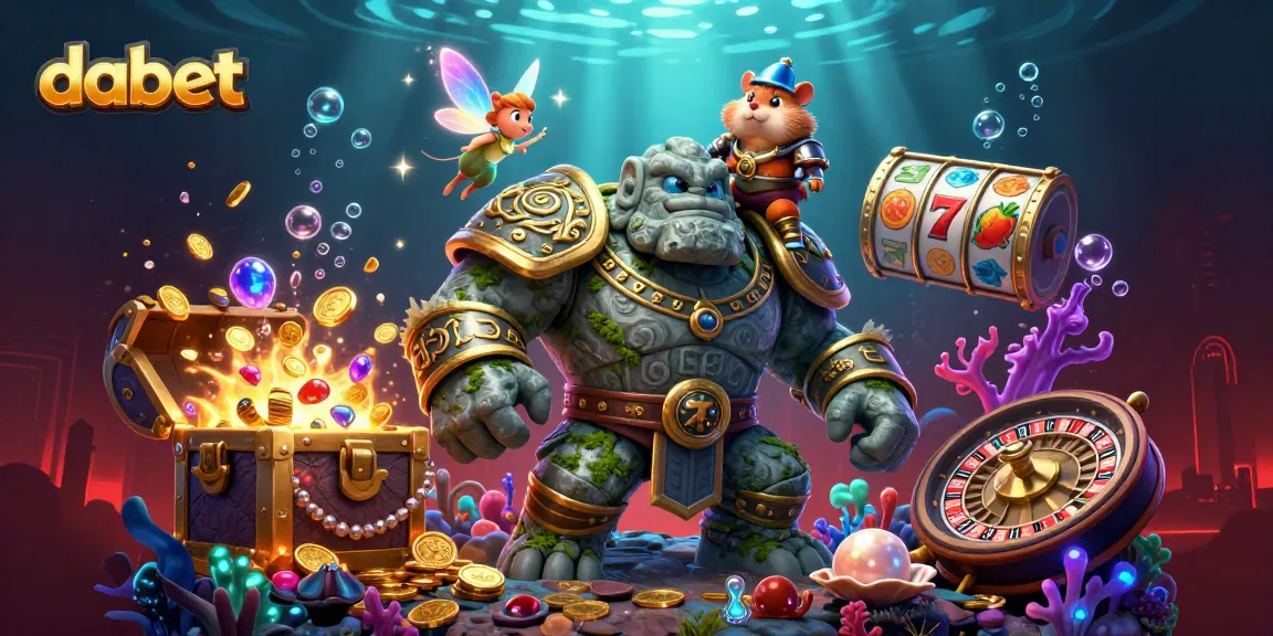 dabet captivates players with a vibrant casino-themed illustration showcasing a stone golem and magic elements.