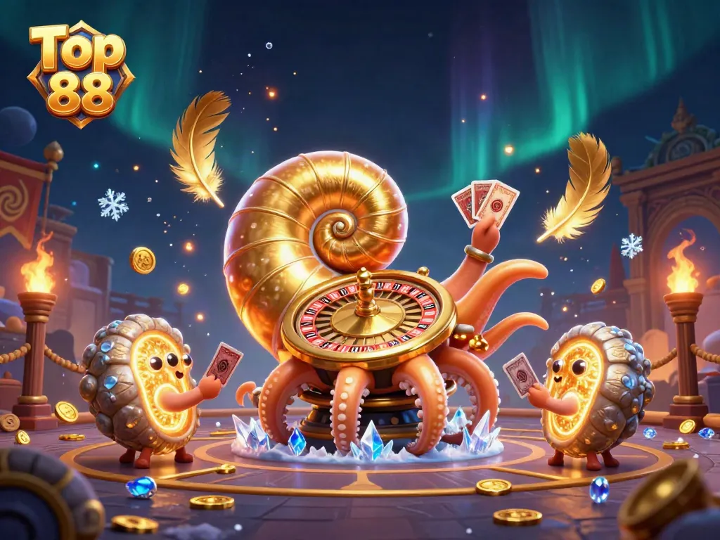 Engage with Top 88's thrilling casino experience featuring a dynamic nautilus roulette wheel.