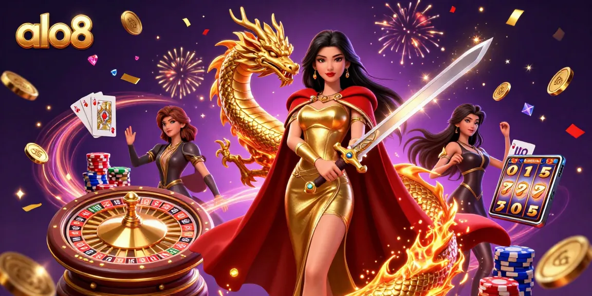 Experience thrilling gaming at ALO8 with vibrant 3D characters winning in a dazzling casino.