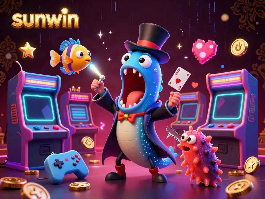 Experience sunwin's thrilling magic act in an engaging online casino scene with vibrant characters.