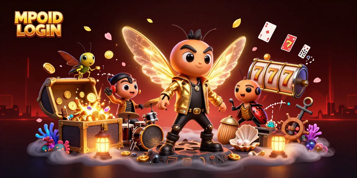 MPOID LOGIN leads to excitement with a vibrant 3D casino scene full of lively characters and gaming elements.