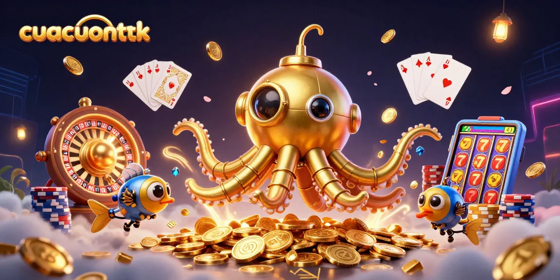 cuacuonttk showcases a vibrant 3D casino scene with golden kraken and exciting gaming elements.