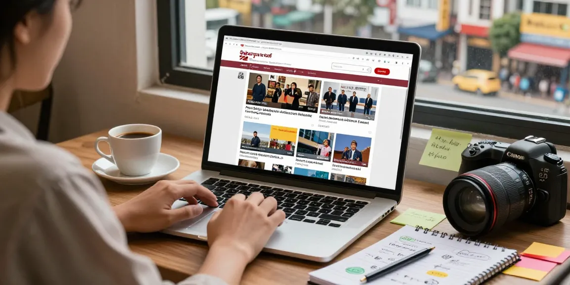 Sakarya Taraf portal dengan penulis berita lokal Leci123, di depan layar laptop dan kopi