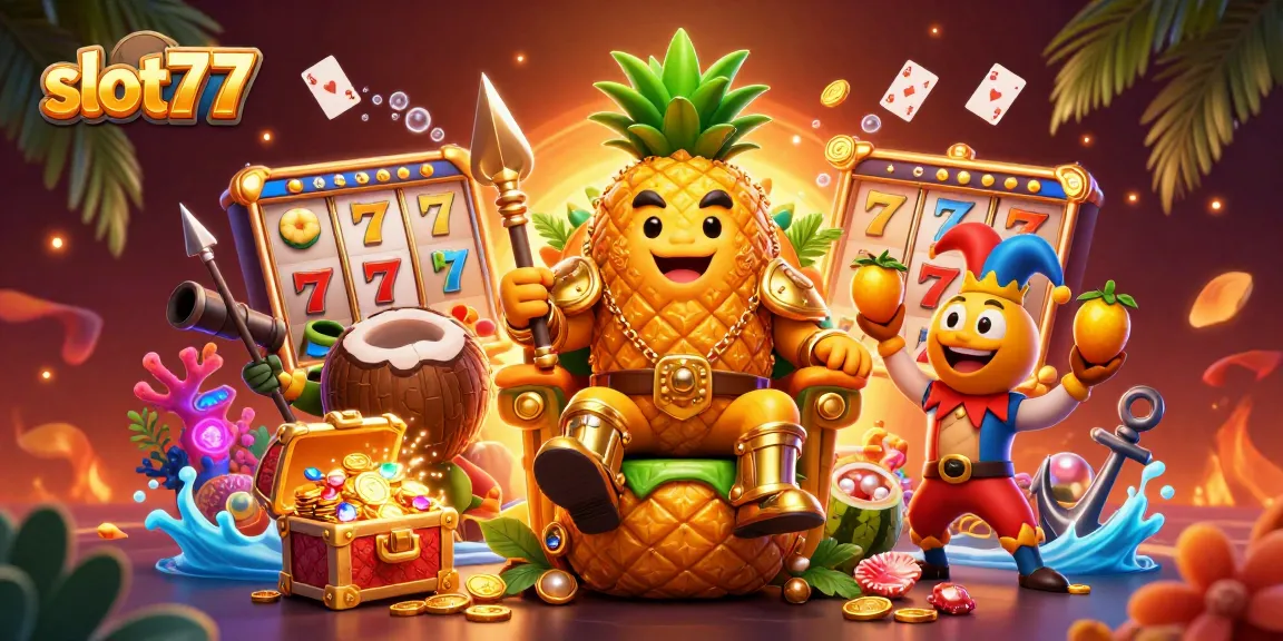 Spin the reels of slot77 with vibrant characters and dynamic casino elements in this 3D scene.