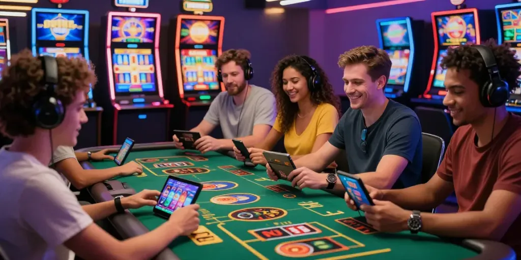 Exciting fabet gaming atmosphere with players engaged in online gambling.