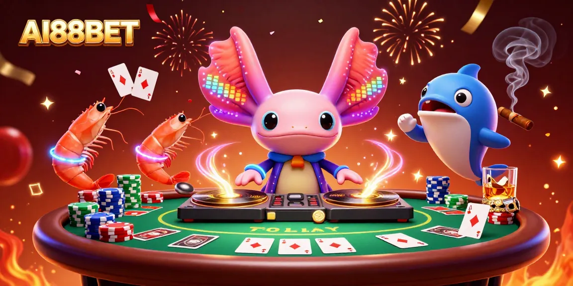 Experience the excitement of AI88BET casino games with vivid 3D characters celebrating wins and rich table elements.