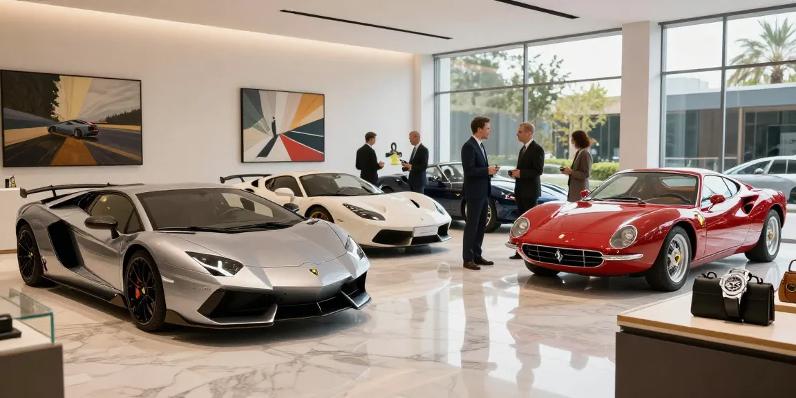 Showroom mobil mewah LUXURY 777 dengan kendaraan premium dan suasana elegan.