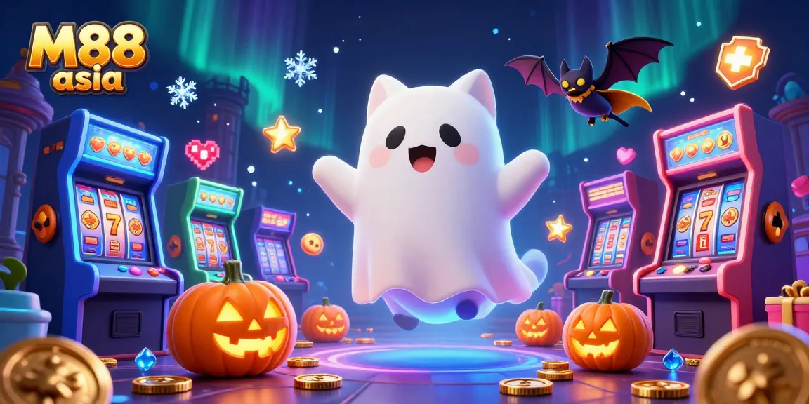 Experience the thrills of M88 asia as a ghost cat and bat navigate a vibrant casino world.