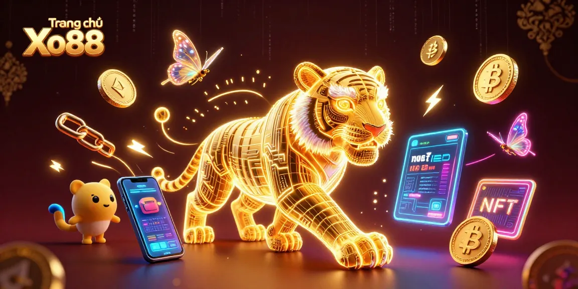Engage with the thrilling ambiance of Trang chủ Xo88, featuring a dynamic digital casino filled with neon crypto elements.