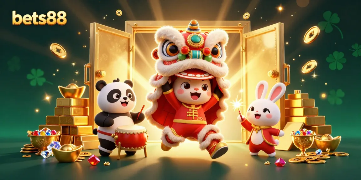 Place bets88 and win with exciting casino games, featuring festive characters and treasures.