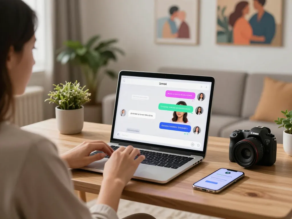 Engaging with an AI gf in a cozy virtual chat environment.