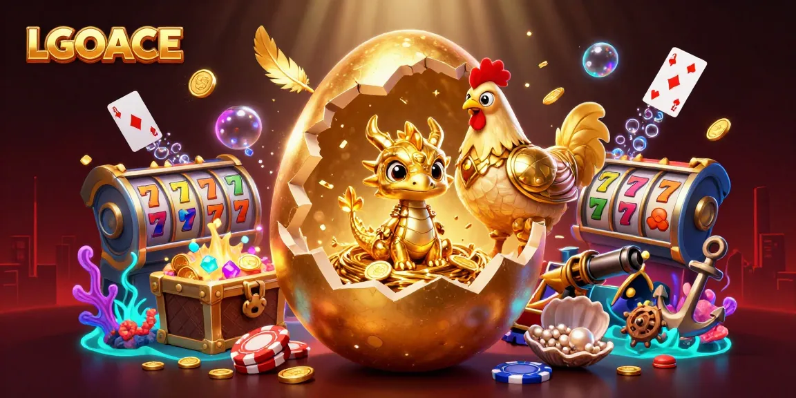LGOACE showcases an exciting 3D illustration of a golden dragon amidst gambling elements, enhancing casino experiences.