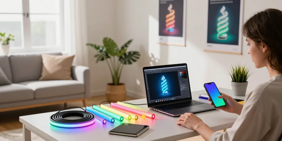 Configurare benzi LED în birou modern, evidențiind flexibilitatea și inovația soluțiilor de iluminare.