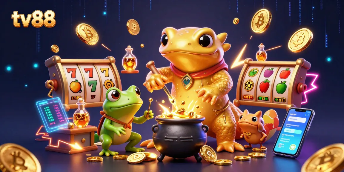 Spin and win with tv88's vibrant slot gaming scene, featuring golden alchemical transformations and cryptocurrency.