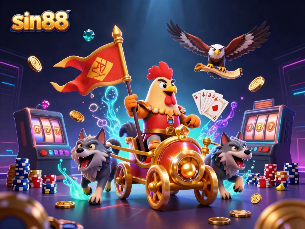 Experience the thrilling world of sin88 with vibrant 3D illustrations capturing dynamic casino action and excitement.