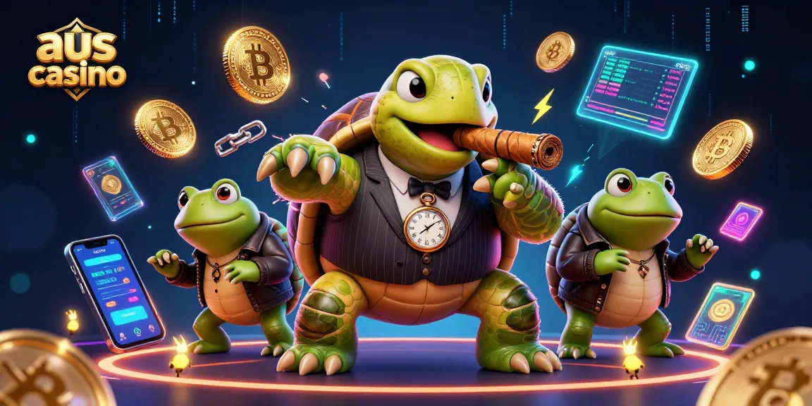 Engage with the aus casino features showcasing vibrant characters and crypto elements in a dynamic 3D scene