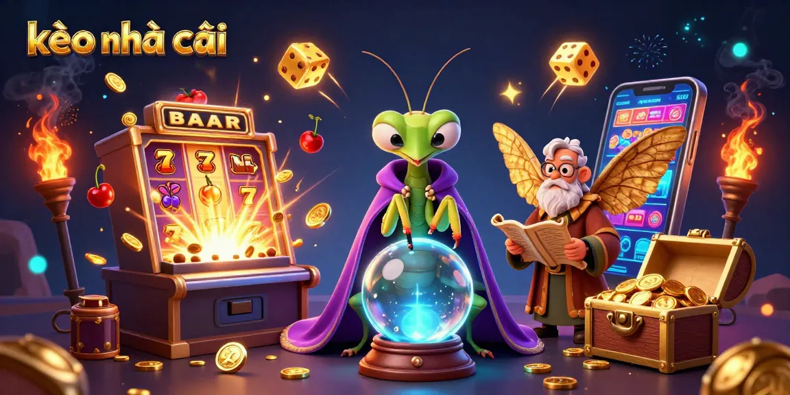 Experience kèo nhà cái with a vibrant scene featuring a fortune teller and a moth librarian, dynamic casino game elements, and rich visual detail.