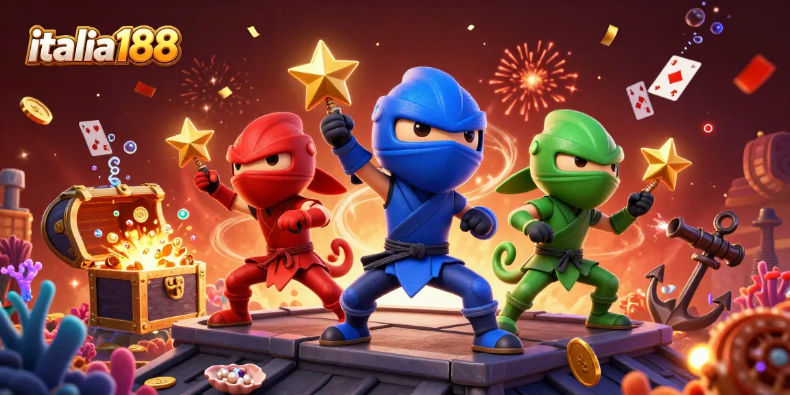 Italia188 menghadirkan slot menguntungkan dengan karakter kartun chameleon dan harta karun laut.