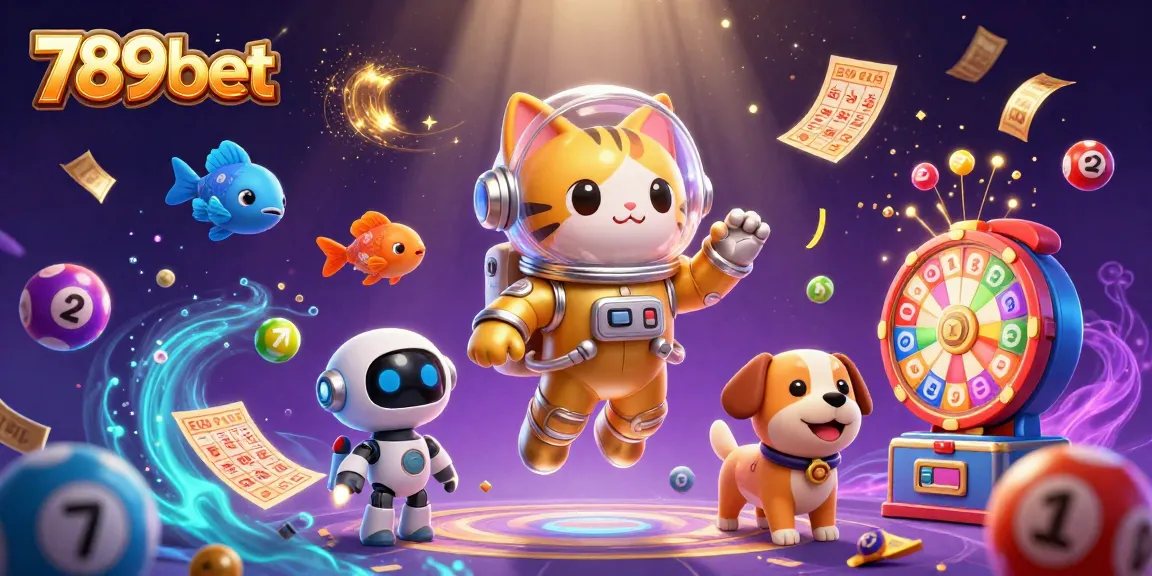 Experience the excitement of 789bet with a cosmic-themed illustration showcasing dynamic lottery elements.