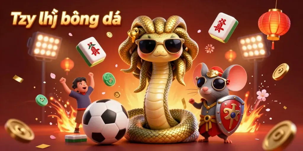 Tỷ lệ bóng đá representation with a friendly Medusa and warrior mouse in a dynamic sports betting scene.