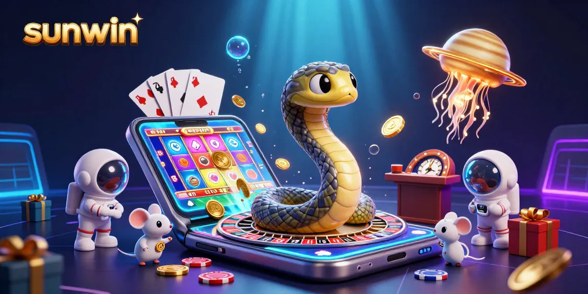 Experience the thrill of sunwin with colorful slot games and cosmic casino elements.