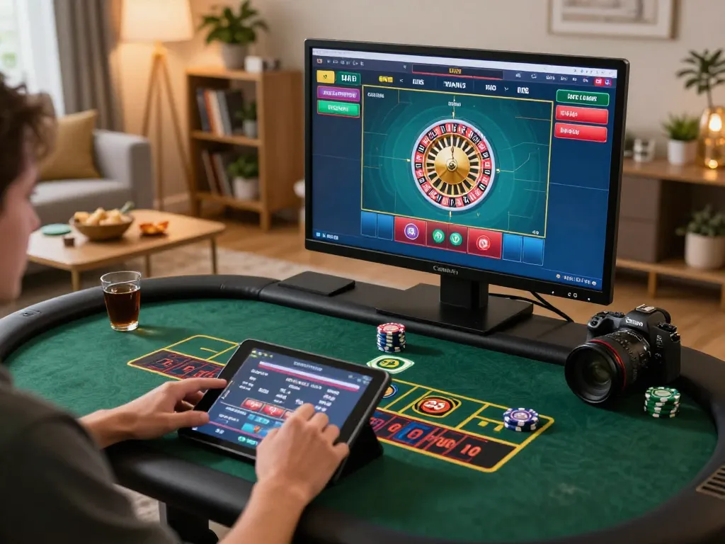 88vv player engaged in online casino gaming with live dealer interface on tablet.