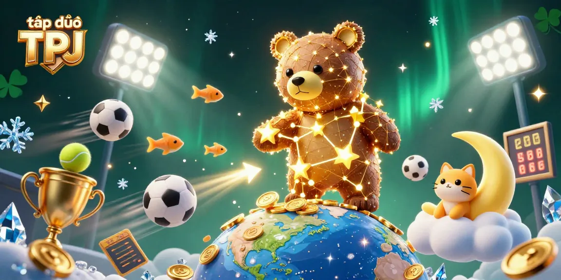 Engage with the magic of gaming at tập đoàn TPJ as stars, coins, and sports elements blend in a vibrant scene.