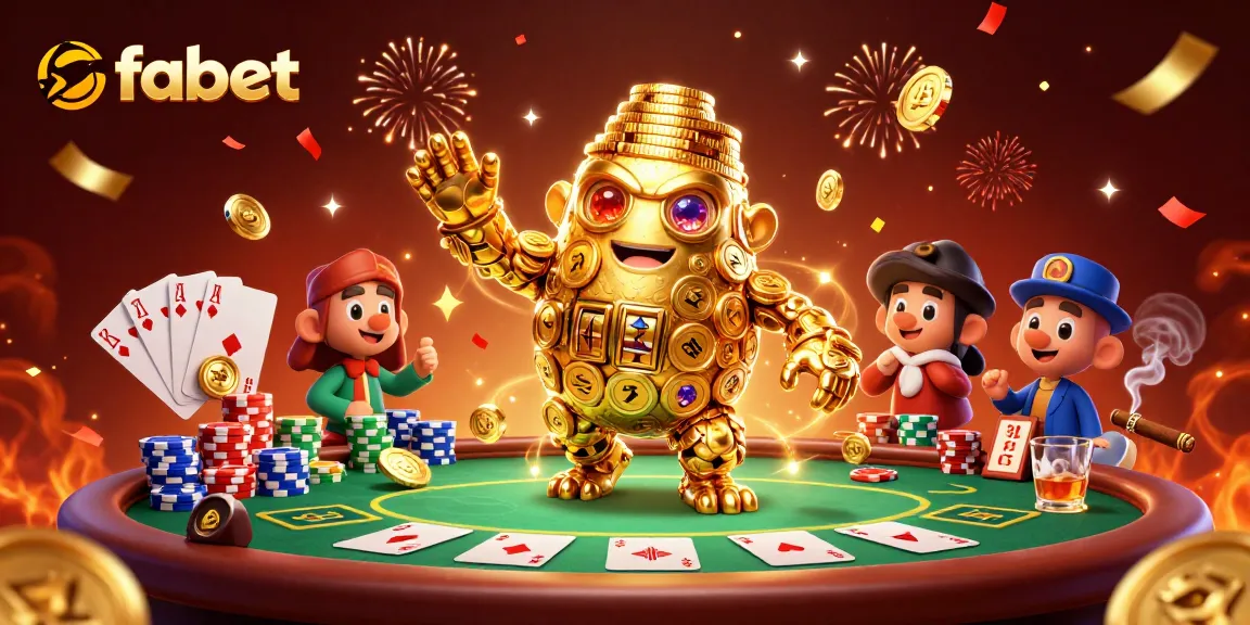 Experience thrilling poker wins with fabet's golden golem and vibrant casino elements.
