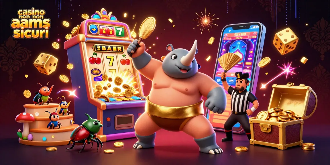 Gioca nei casino non AAMS sicuri, dove un campione scarabeo sumo distribuisce monete d'oro in un'illustrazione vivace.