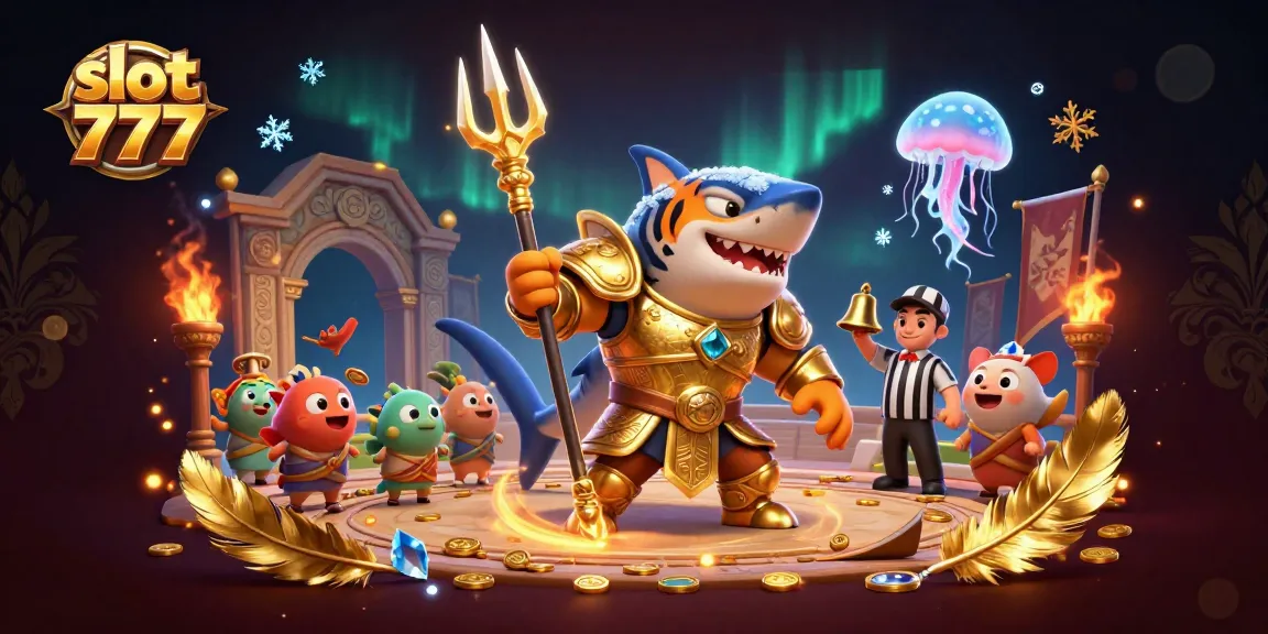 Experience slot 777 excitement in this vibrant underwater colosseum scene with dynamic characters.