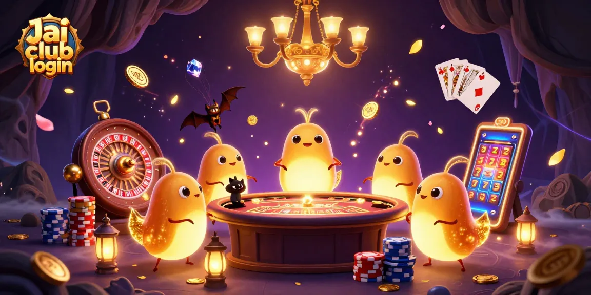 Engage in fast-paced gaming with Jai club login in a vibrant casino scene featuring glowworms and coins.