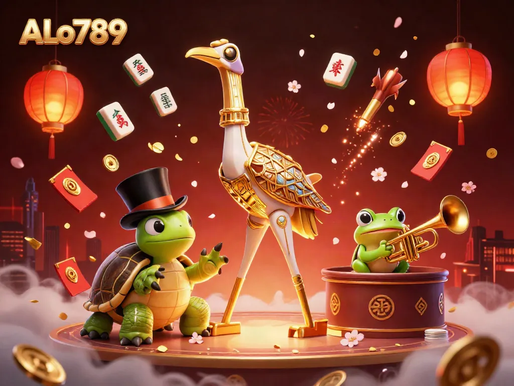 Experience thrilling action at ALo789 with a vibrant scene of colorful characters and casino elements.
